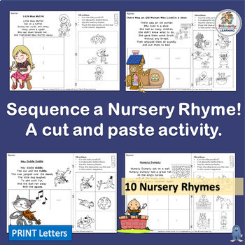 Preview of Nursery Rhymes Sequencing Activities and Retelling for 10 Nursery Rhymes!