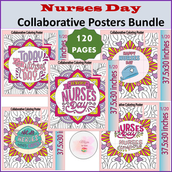 Preview of Nurses Day Quote Zantangle Collaborative Coloring Posters| End Of Year Bundle