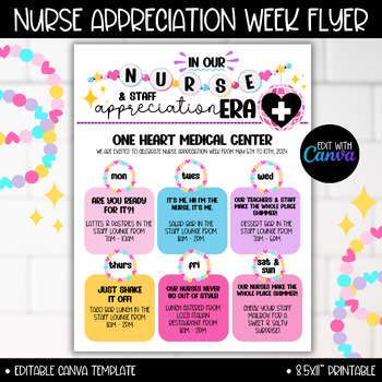 Preview of Nurses Staff Appreciation Week Schedule Itinerary Theme Flyer, Hospital Medical