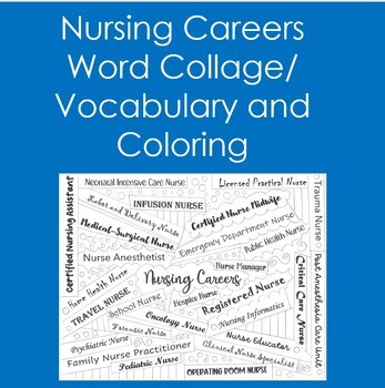 Preview of Nursing Careers Word Collage (Vocabulary, Coloring, Health Sciences)