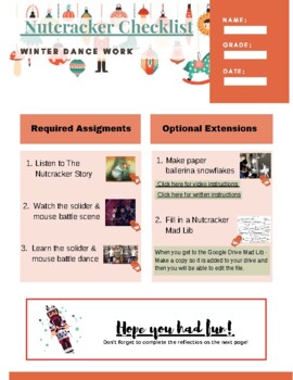 Preview of Nutcracker Dance Activity Checklist and Reflection