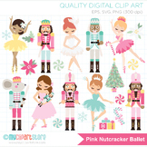 Nutcrackers and Ballerinas, Pink Christmas Clipart, Winter