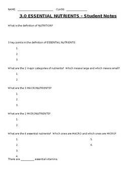 Preview of Nutrient PPT Student Notes