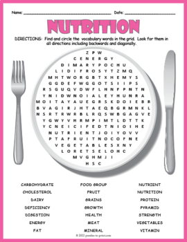 Nutrition Word Search Puzzle by Puzzles to Print | TpT