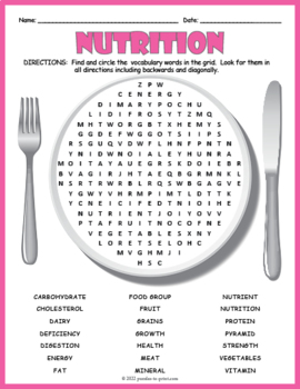 nutrition word search puzzle worksheet activity by puzzles to print