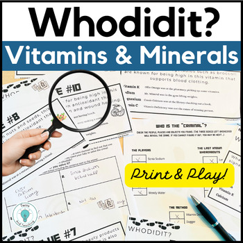 Preview of Nutrition Activity Vitamins Minerals Whodidit Game for Middle and High School