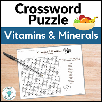 Preview of Health and Nutrition Word Search - Vitamins and Minerals Worksheet