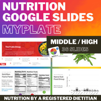 Preview of Nutrition Ed + Nutrition Facts Panel + MyPlate + Wellness: Google Slides