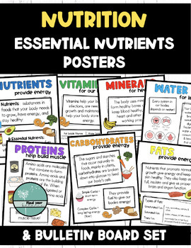 Preview of Nutrition - Essential Nutrients - Teaching Posters - Bulletin Board Set - PE