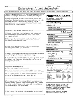 Nutrition Facts Biology Homework Worksheet by Science With Mrs Lau