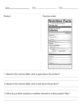 Nutrition Facts Worksheet 2018 by La'Bria Wimberly | TpT