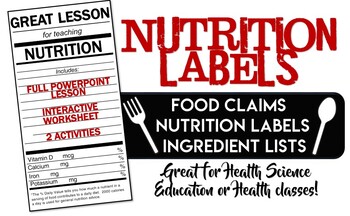 Preview of Nutrition: Food Labels- Powerpoint, Worksheet and 2 Activities!