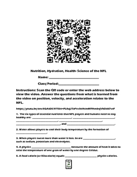 Preview of Nutrition, Hydration, Health-Science of NFL QR Code Video Worksheet