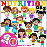 Nutrition Kids Clipart. Full color and black/ white images