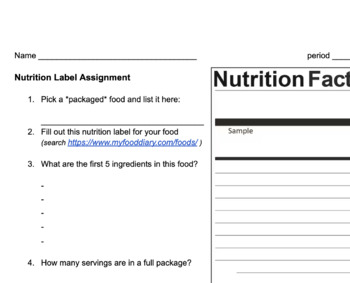 nutrition label assignment high school