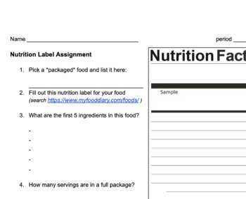 nutrition food label assignment