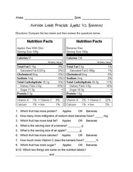 Preview of Nutrition Label Practice 3 (Fruit)