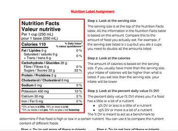Preview of Nutrition Label Reading Booklet Assignment