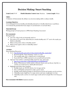 Preview of Middle School Health Lesson: Decision-Making--Smart Snacking