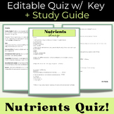 Nutrition & Macronutrients Quiz / Assessment with Key + St