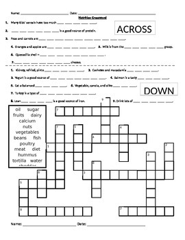 Preview of Nutrition Vocabulary Puzzles and Questions