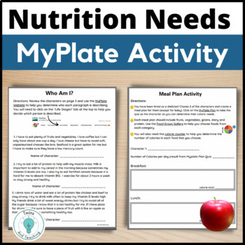 Preview of MyPlate Nutrition Worksheet Middle School and High School FCS Health Education