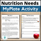 MyPlate Nutrition Worksheet Middle School and High School 