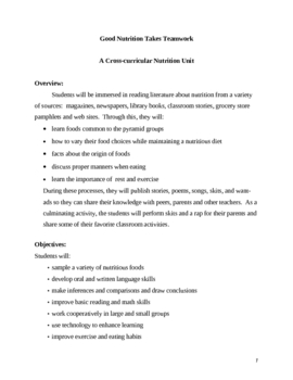 Preview of Nutrition Takes Teamwork - Cross-Curricular Unit of Lessons