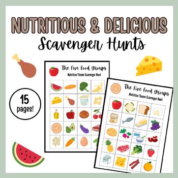 Preview of Nutrition Theme Printable Scavenger Hunt Activity Package
