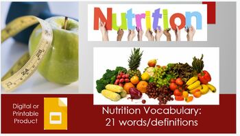 Preview of Nutrition Vocabulary: 21 Words and Definitions for Study/Review
