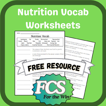 Preview of Nutrition Vocabulary Worksheet - Food & Nutrition, Health