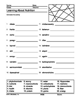 nutrition word scramble printable by lesson machine tpt