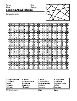 nutrition word search printable by lesson machine tpt