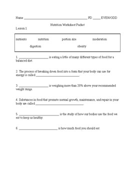 Preview of 6 Nutrition Worksheets (editable and fillable resource)