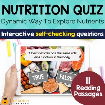 Preview of Nutrition and Nutrients Digital Interactive Quiz | Food and Nutrition