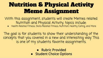 Preview of Nutrition and Physical Activity Meme Assignment