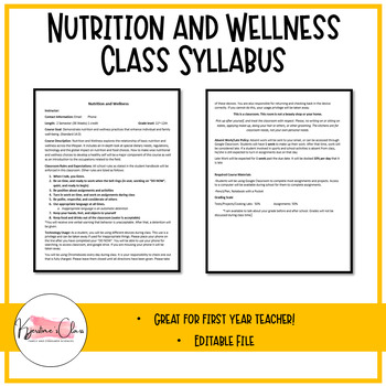 Nutrition and Wellness Syllabus (Editable) by Kjerstine's Class | TPT