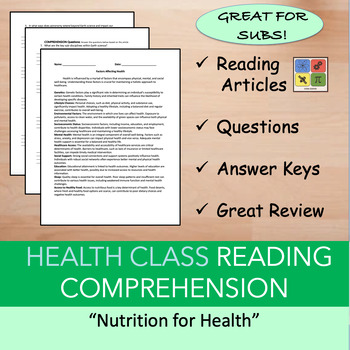 Preview of Nutrition for Health - Health Reading Comprehension Bundle