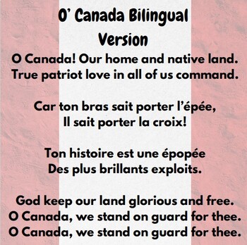 Preview of O Canada Anthem Bilingual