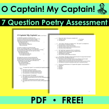 Preview of O Captain My Captain by Walt Whitman | Poetry Analysis Assessment Quiz | FREE!