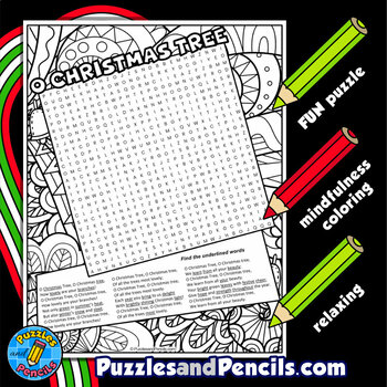 O Christmas Tree Word Search Puzzle Activity Page | Christmas Holiday Songs