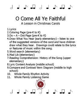 O Come All Ye Faithful Printables - Lessons in Christmas Carols | TpT