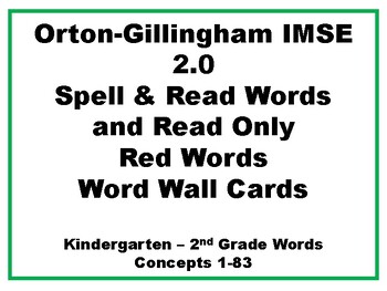 Preview of O-G IMSE 2.0  Spell & Read and Read Only Red Words Word Wall Cards