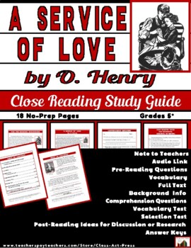 Preview of O. HENRY | A Service of Love | Close Reading Study Guide | Worksheets