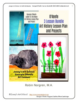 Preview of O'Keefe Art 3 Lesson Bundle Poppies Ladder Mesa Landscape PreK-4th Common Core