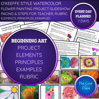 O'Keeffe Style Watercolor Flower Project Slideshow + Practice Handout ...
