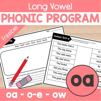 Preview of O Long Vowel Team Phonics Activities & Phonics Worksheets FREEBIE: oa  o-e ow