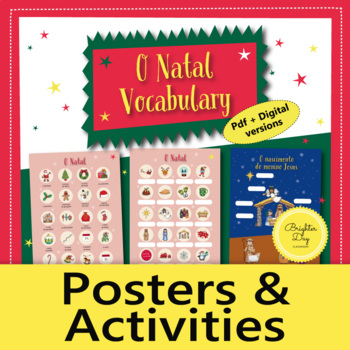 Preview of O Natal, Christmas: Posters, Infographic, Vocabulary Activities (Portuguese)