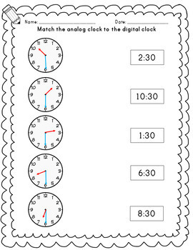 O'clock and half past time worksheets by Miss G's Teacher Things