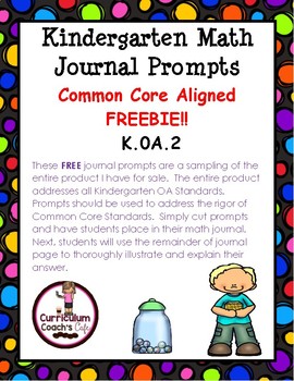 Preview of OA.2 Common Core Aligned Kindergarten Math Journal Prompts:  FREE